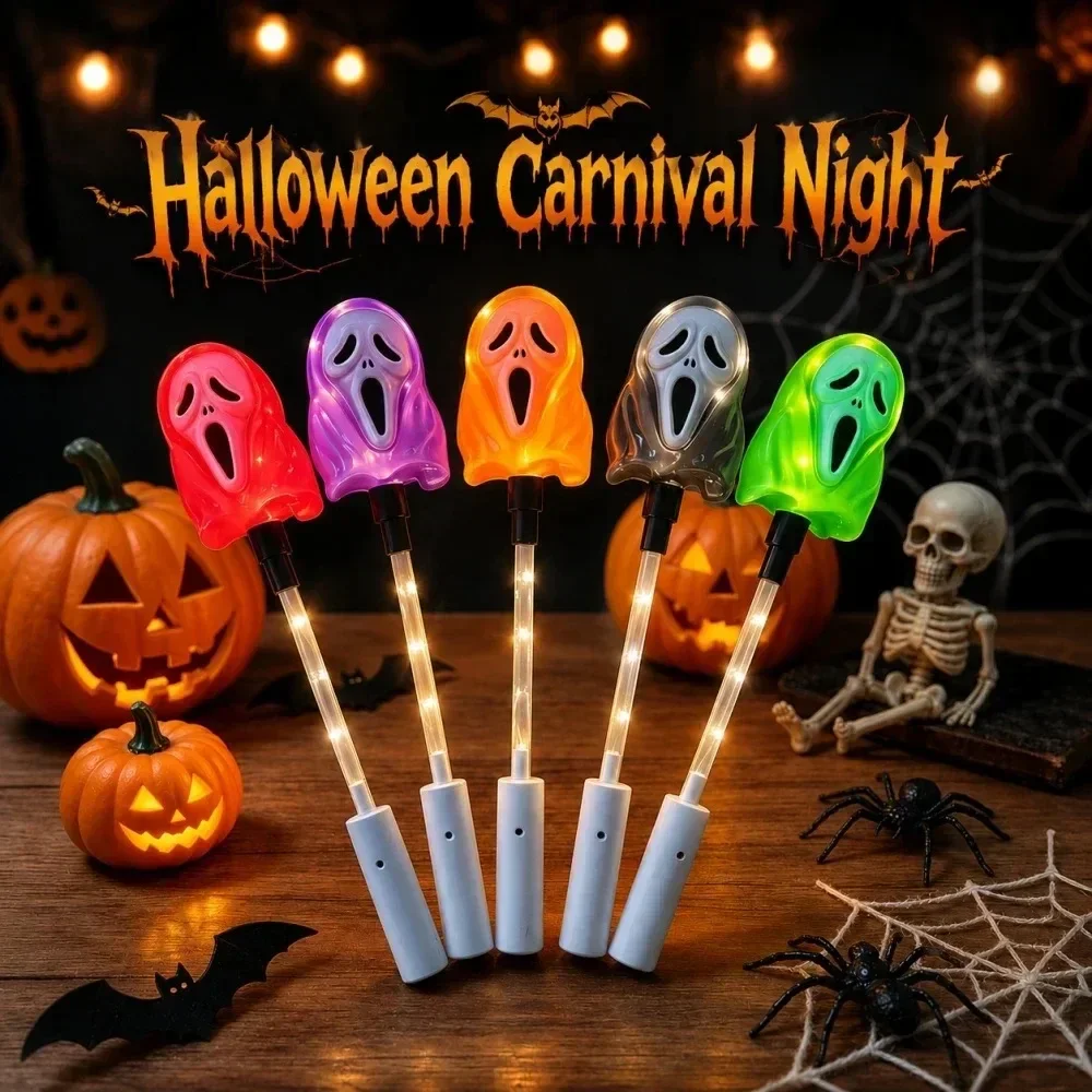 Halloween LED Wand Light, Multicolor Ghost Topper Lighted Handle, for Trick or Treat Costume Party Spooky Haunted House Decor