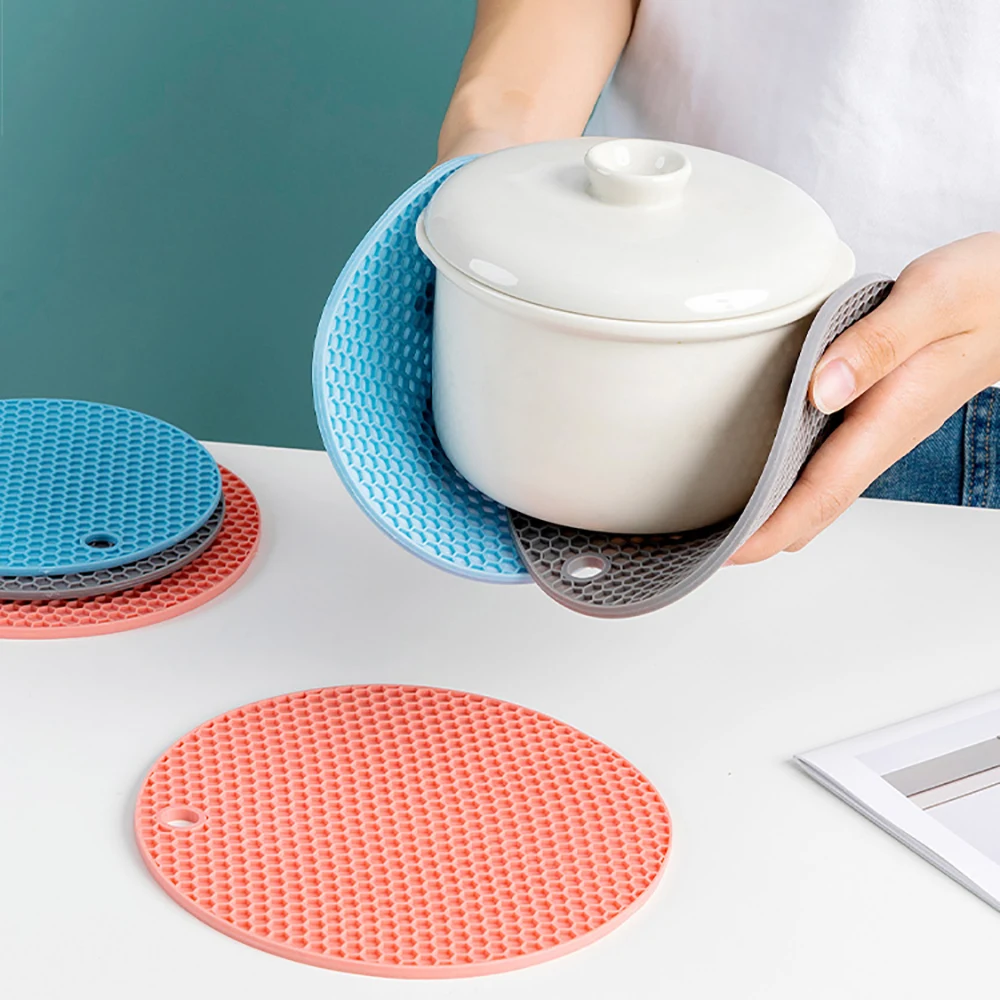 Multifunctional Kitchen Silicone Tableware Mat Round Non Slip Heat Resistant Coffee Cup Coasters Pot Holder Table Placemat Tools