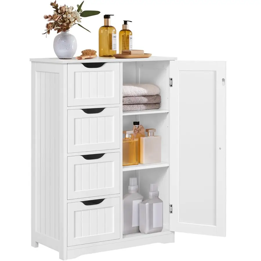 

Wooden Floor Cabinet, Side Storage Organizer with 4 Drawers and 1 Cupboard, Freestanding Entryway Storage Unit Console Table, B