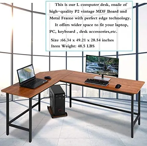 

Computer Desk Modern L Shaped Desk, L Corner Desk Gaming Desk PC Laptop Study Wood Table Workstation,Home Office Save Space Stud