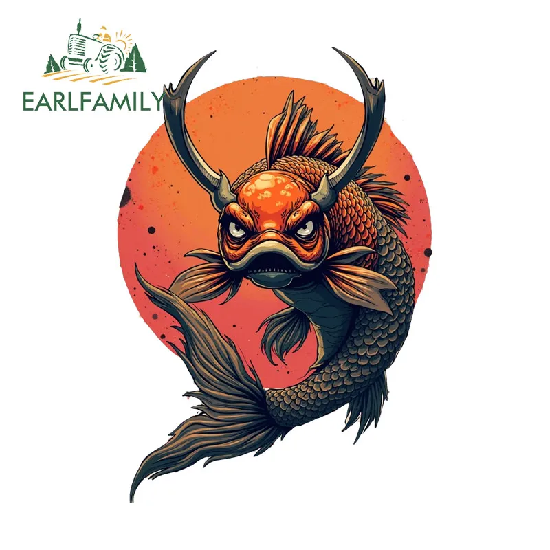 EARLFAMILY Boxing Fish Cartoon Car Stickers Motorcycle Suitcase Electric-Bicycle Vinyl Decal Fashionable Scratch-Proof Car Goods