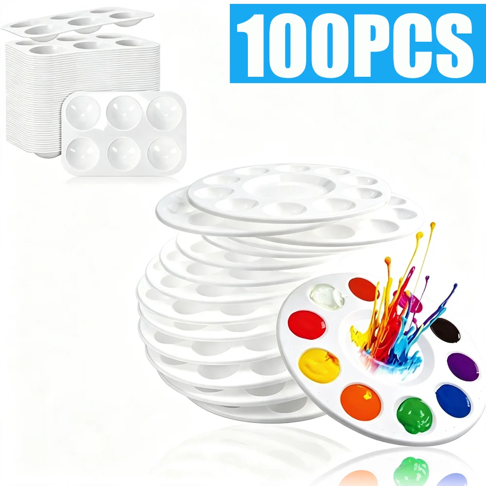 1-100Pcs White Plastic Paint Palette Plum Blossom Watercolor Palette Painting Tray Palette for Art Painting and DIY Craft Class