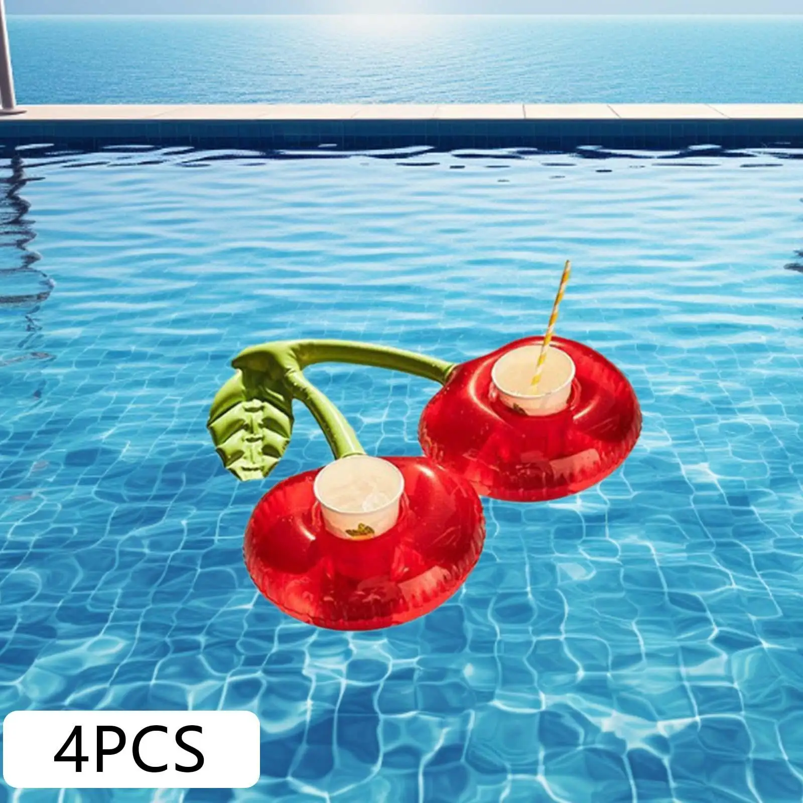 Soportes flotantes inflables para bebidas, decoración de piscina con forma de cereza, bandejas para servir para fiestas de cumpleaños, piscinas, 4 piezas