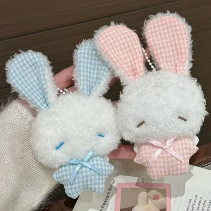 Soft Stuffed Bunny Keychain Kawaii Bead Chain Long Ear Rabbit Plush Bag Charm Backpack Hanging Pendant Keychains Jewelry Gifts