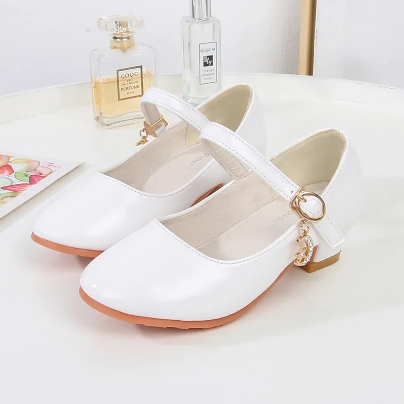 Black School Shoes Girls Fashion All-match Student Performance Princess Shoes Children high heels Kids leather shoe for wedding