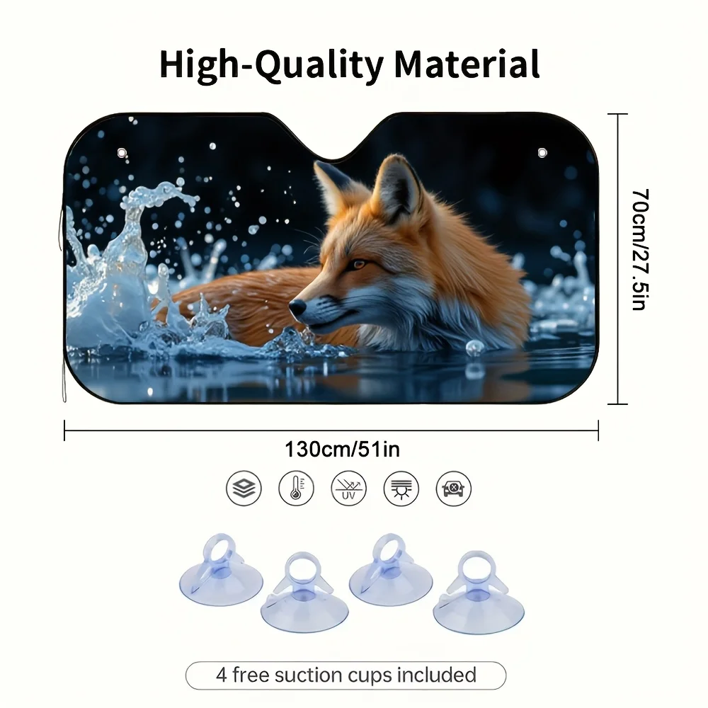 1pc Fiery Fox Splash Car Sun Visor - Fit, Easy Installation, Powerful Sunshade With Vibrant Fox & Water Splash Design For Summer