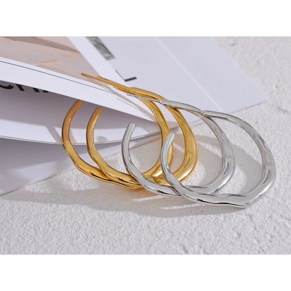 Yhpup Minimalistyczne geometryczne eleganckie kolczyki ze stali nierdzewnej Wodoodporny metal Pozłacany 18K Prosty codzienny prezent z biżuterią wysokiej jakości — zdjęcie 7