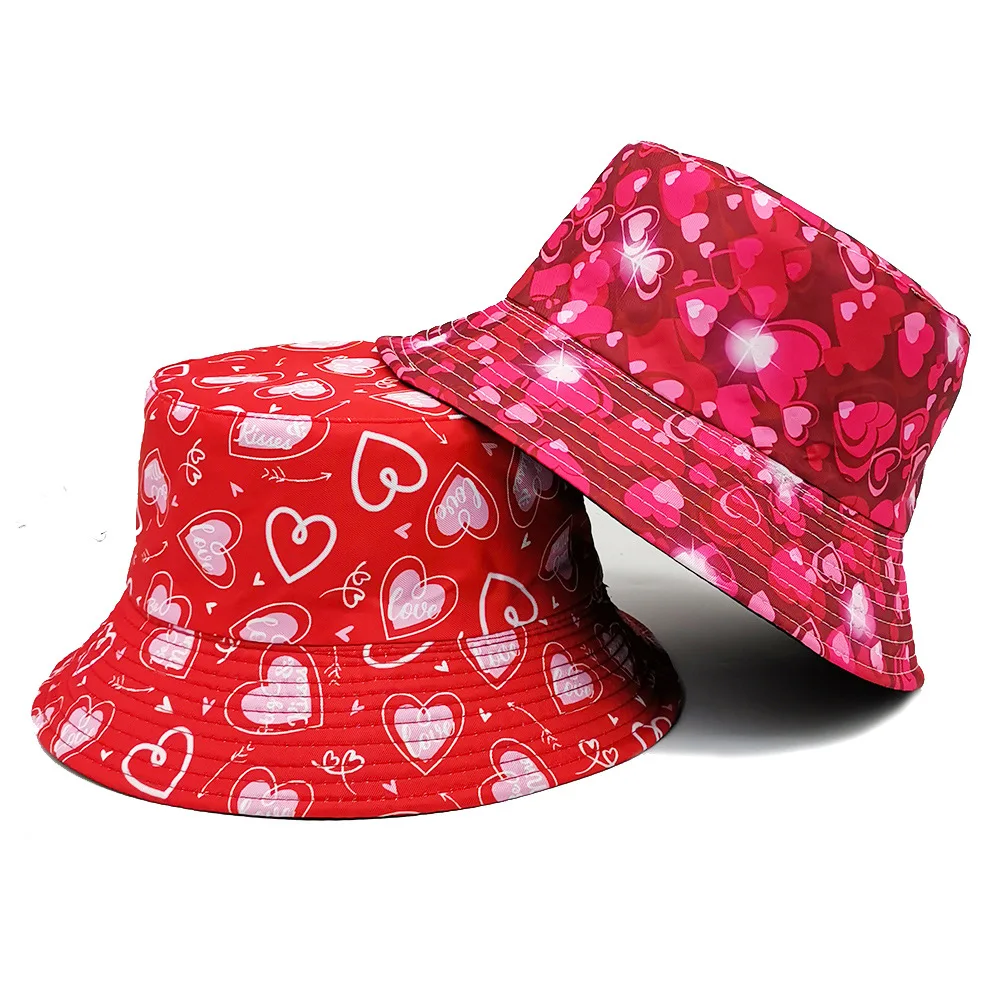 Herzmuster Wendbarer Fischerhut für Damen und Herren Sommer-Sonnenschutz Unisex Panama Mode Dekorativer Valentinstag-Liebeshut