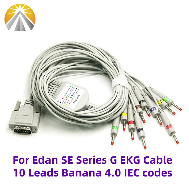 For EDAN ECG Cable SE-1 SE-3 SE-12 SE-601A One Piece 10 Leadwires DB15 Pin Banana 4.0 AHA/IEC Standard 10K Resistor