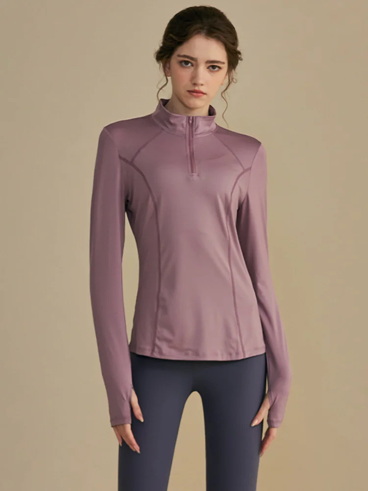 

Women's Yoga Clothes Loose Long Sve Running Sports Top f Zip Qui Dry Fitn Upper Apparel Silk Material Simple Sle