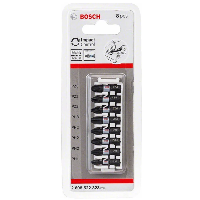 BOSCH 2608522323 8Pcs Screwdriver Bit 1\'\' 25mm S2 Steel Impact Resistant Electric Screwdriver Bits PH1 PH2 PH3 PZ2 PZ3