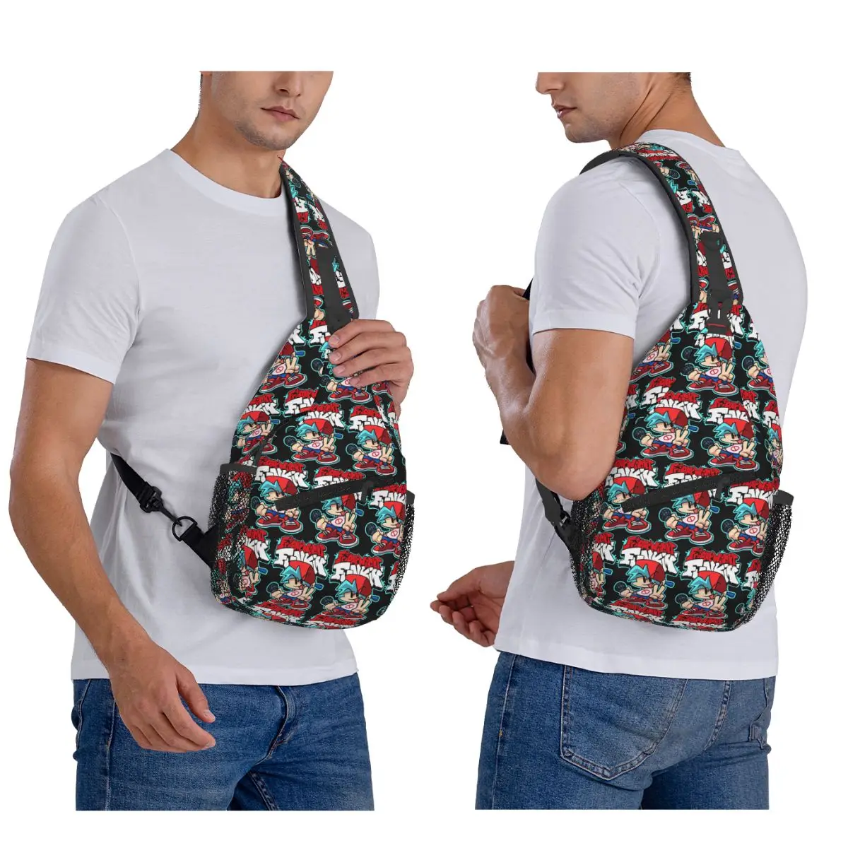 Friday Night Funkin, Boyfriend Chest Bag Men Sling Crossbody Backpack Chest Bag Traveling Hiking Daypack Shoulder Bag