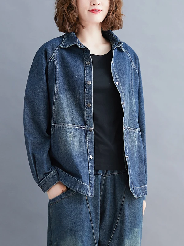 

Korean Sle Casual Anti-Aging Faionable T-irt Top Spring Autumn plus Size Loose Long Sve Women's Jeans Jaet