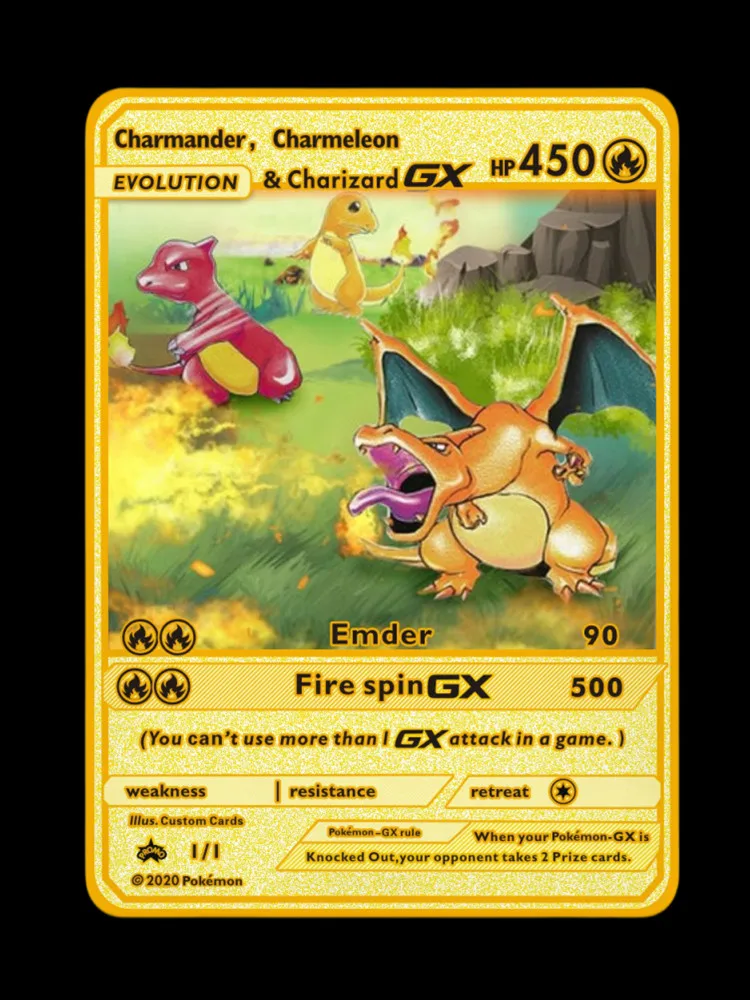 Englische Version Pokemon Metallkarten Anime-Figuren Pikachu Charizard Mewtwo Kampf-Sammelkartenspiel Goldene Sammelkarten