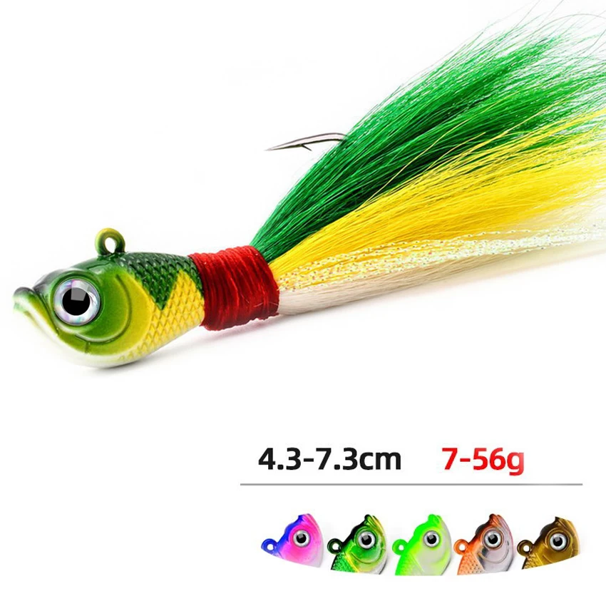 5 stücke Bucktail Jig Glow In The Dark Bucktail Angeln Jig Kopf Haar Jigs Für 7g-56g Bass frische & Salzwasser Angeln Zubehör – Detail 1