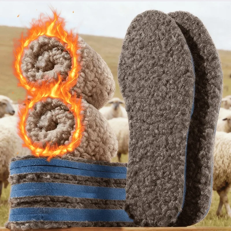 Lambswool Thermal Insoles for Winter Thickened Fleece-Lined Warm Shoe Pads Unisex Anti-Cold Footbed Soft Comfortable Shoe Insert