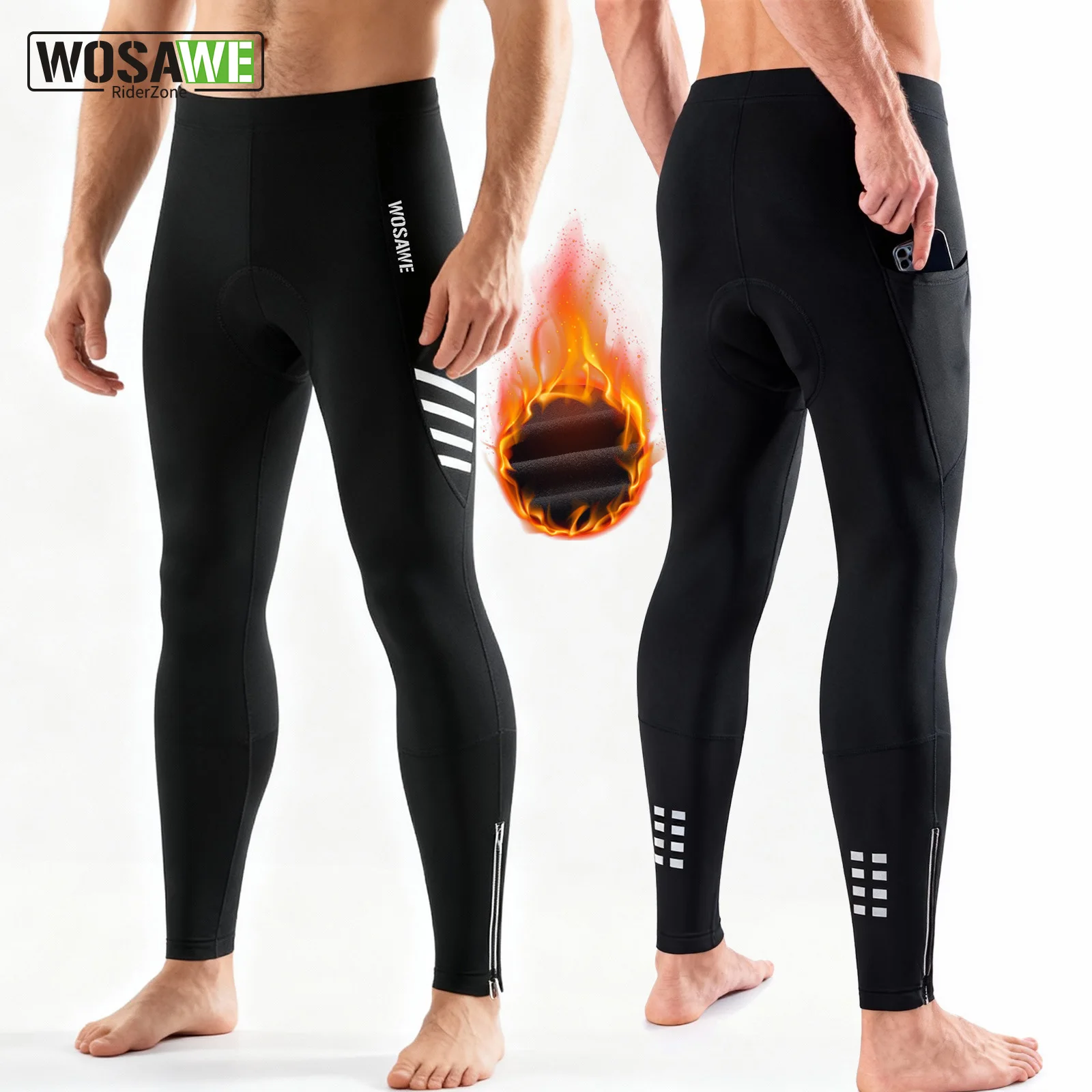 

WOSAWE Winter Cycling Pants Men PRO Bike Long Pants Cool Weather Thermal Bicycle MTB Ride Tight Trousers 3D padded
