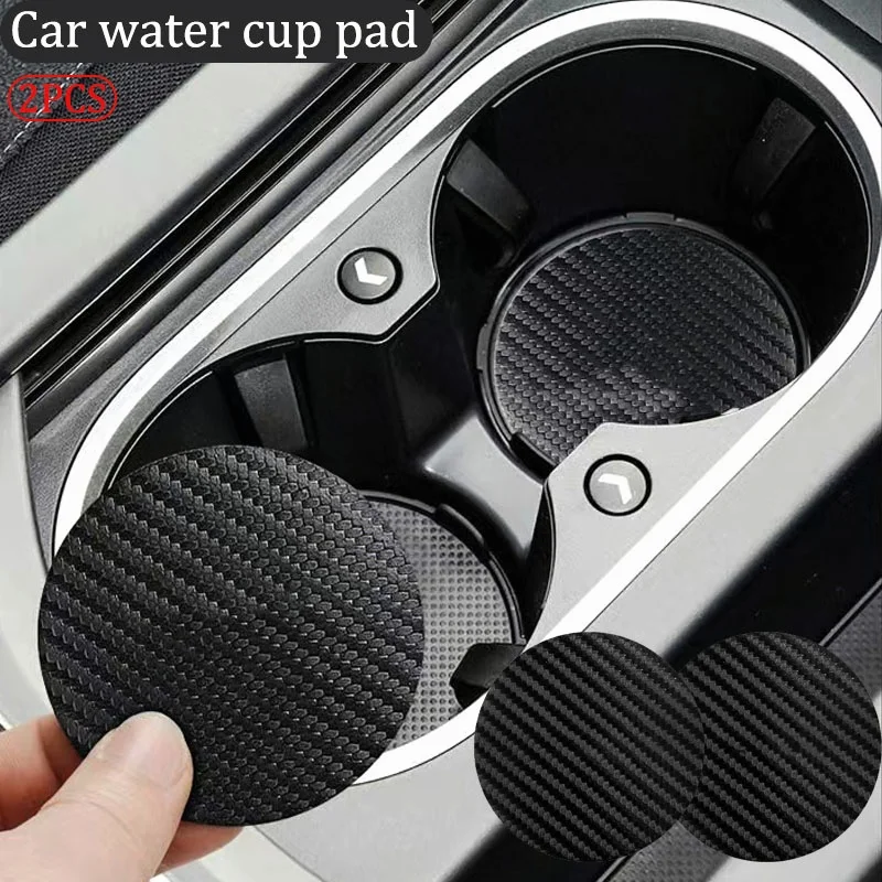 2Pcs Carbon Fiber Leather Coaster Anti-Slip Cup Holder Mat for Car Water Cup Drink Auto Interior Accessories Universal All Cars