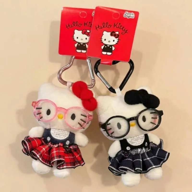 

Cute Kitty Keychain with Glasses Plush Pendant Cartoon Bag Charm Keyring for Women Girls Gift sanrio