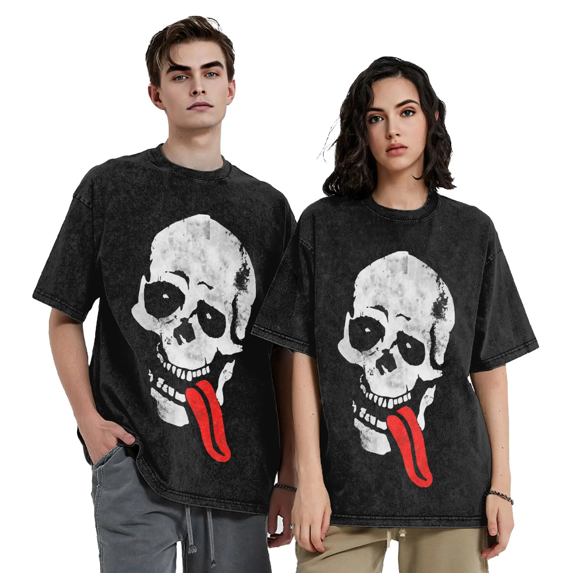 Skull With Tongue Jesse Pinkman Washed T Shirt Streetwear Hip Hop Vintage T-Shirt Breaking Bad Tee Shirt Men Women Cotton