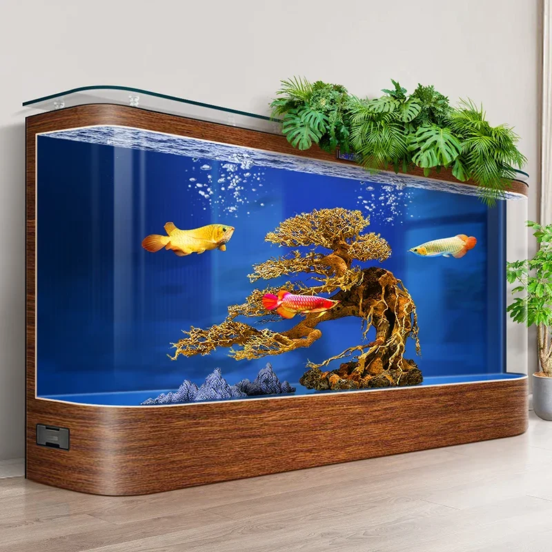 Floor-to-ceiling ecological fish tank living room large water-free smart glass tank aquarium constant temperature