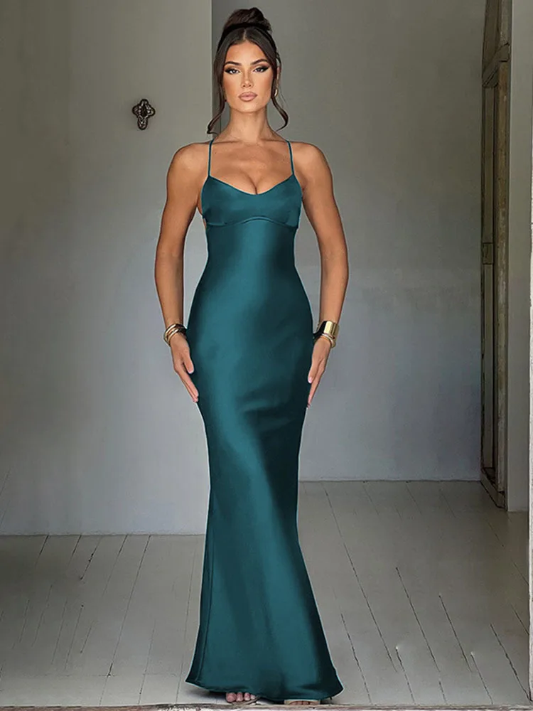 Avrilyaan Satin Backless Slim Sexy Dress Women 2024 Bodycon Long Summer Dress Mermaid Elegant NightClub Party Dresses Vestidos