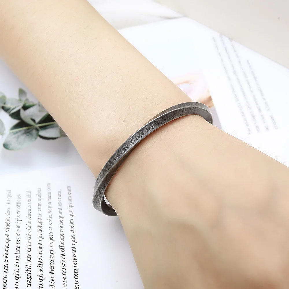 Never Give Up Spiral Letter Mobius For Men and Women Stainless Steel Twisted Inspirational Bracelet Gift