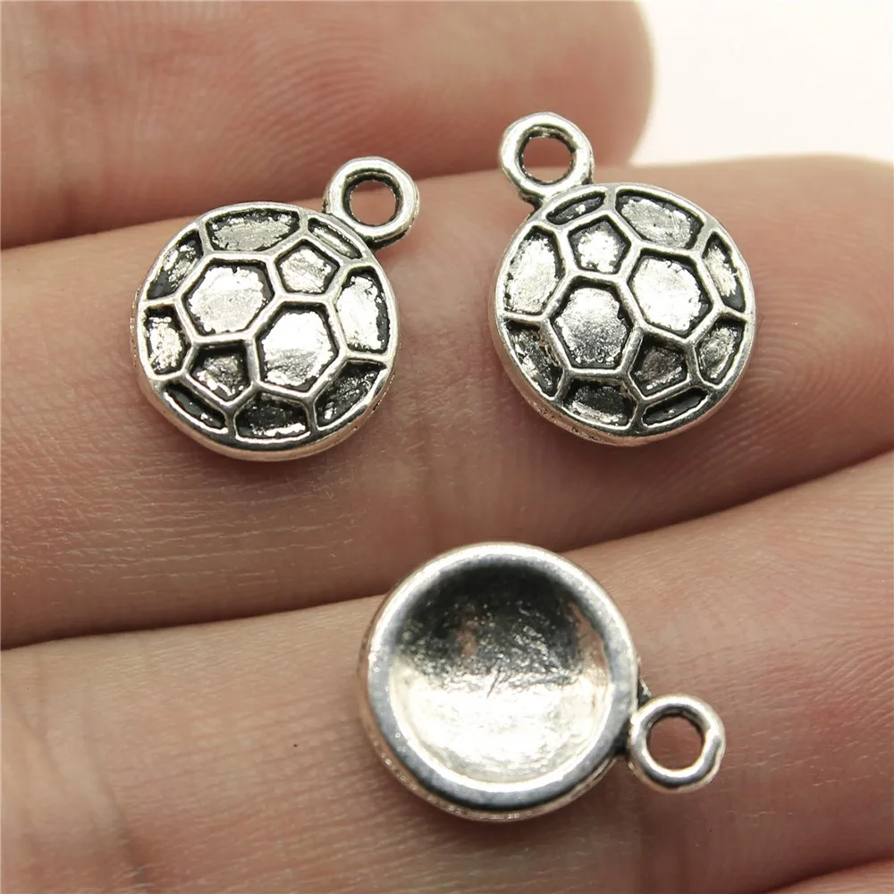 WYSIWYG 10pcs 14x11mm Football Ball Charm Pendants For Jewelry Making Antique Silver Color Soccer Pendants Charm Soccer Ball