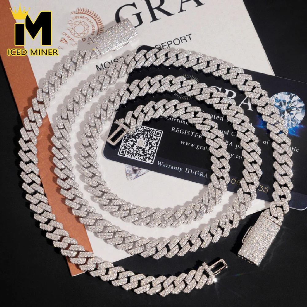 

Icedminer 8mm VVS Moissanite Cuban Link Chain Necklaces For Men Women S925 Silver Iced Out Chain Choker Pass Tester Hip Hop GRA
