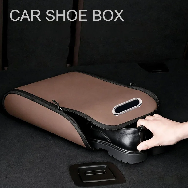 Organizador de zapatos de cuero para coche, caja de almacenamiento para zapatos con tapa y asa, organizadores y accesorios de almacenamiento para SUV, sedán, camioneta