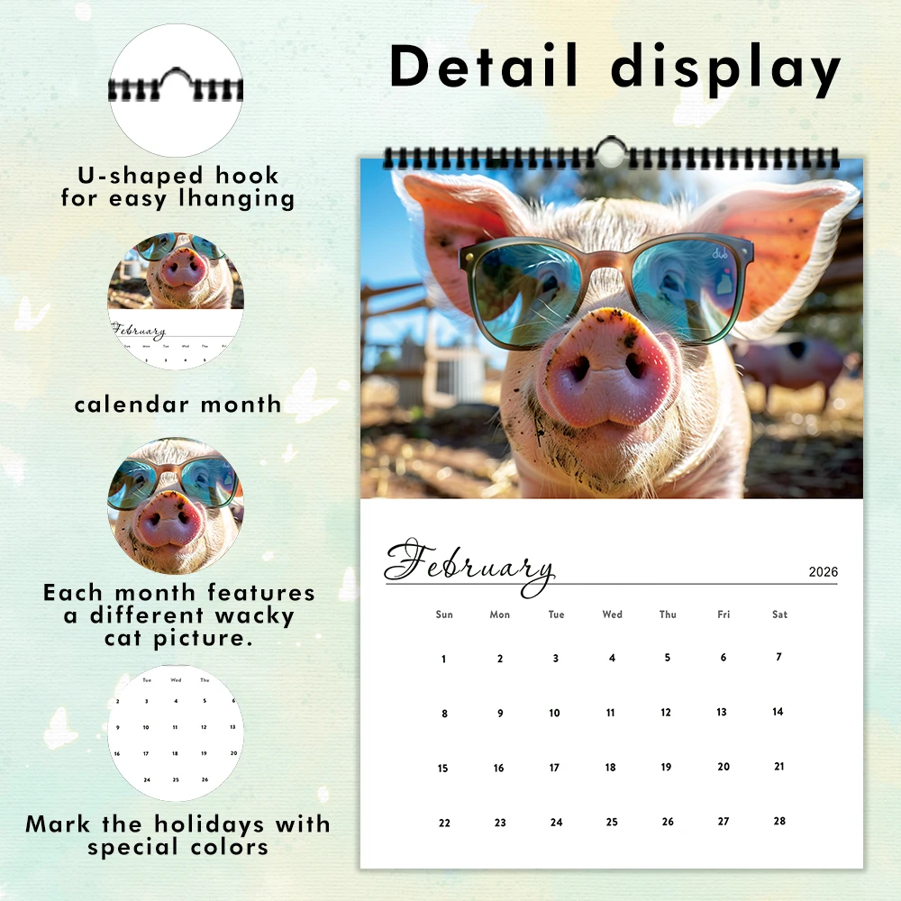 1 шт. настенный календарь на 2026 год, абстрактная коллекция животных, 12 красивых дизайнов, идеальный подарок на дни рождения, Рождество, Новый год