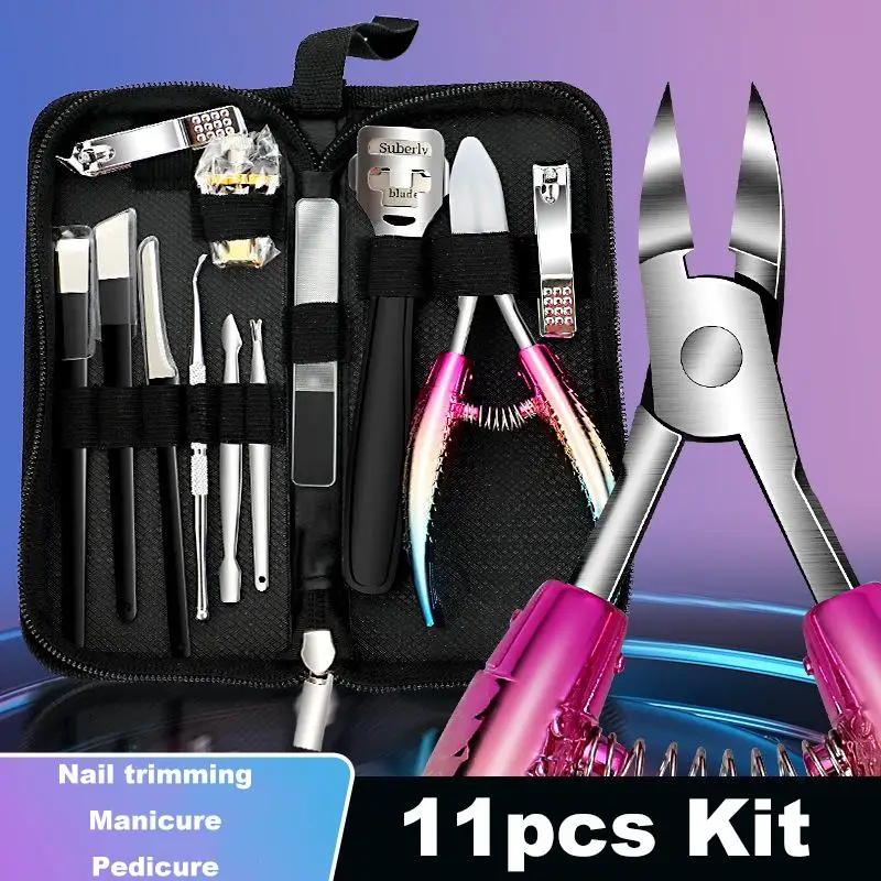 1/11PCS Nail Clipper Set Manicure Tool Pedicure Set Stainless Steel Nail File Kit Nail Clipper Household Portable Nail Scissors