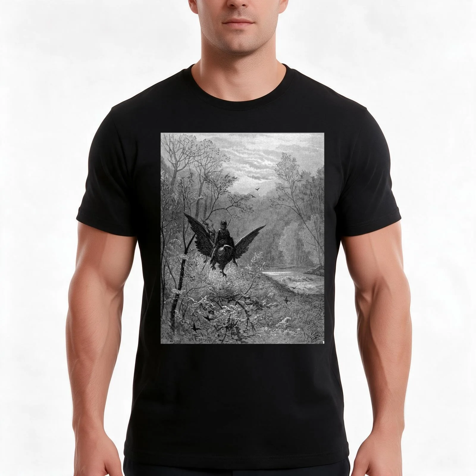 Rugerro on a Hippogriff - Gustave Dore T-Shirt, Summer Casual Cotton Tee, Oversized Streetwear Tops, Vintage Graphic Print
