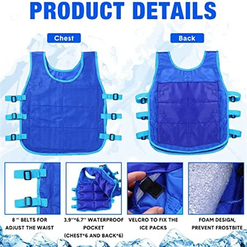 2 Pcs Cooling Vest With 48 Pcs Ice Pack Adjustable Ice Vest for Men Women Hot Weather Working Running Fishing Cycling