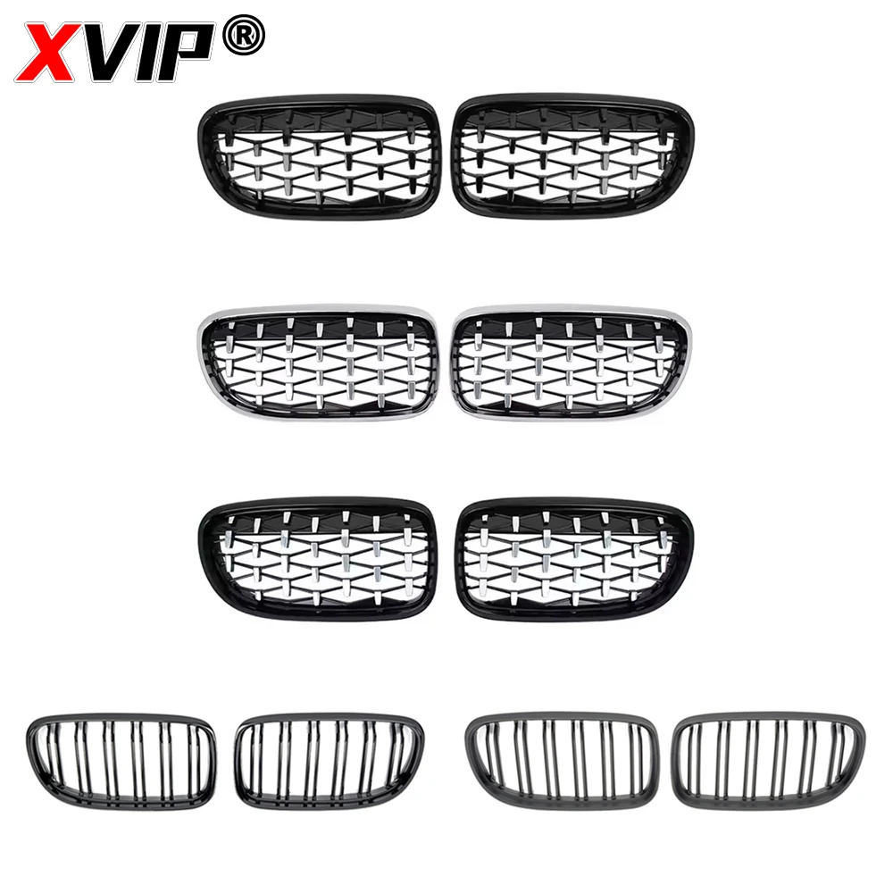 XVIP Chrome Black Diamonds Style Front Bumper Kidney Grilles For BMW 3-Series E90 E91 2009-2012 Double Line Style Racing Grilles