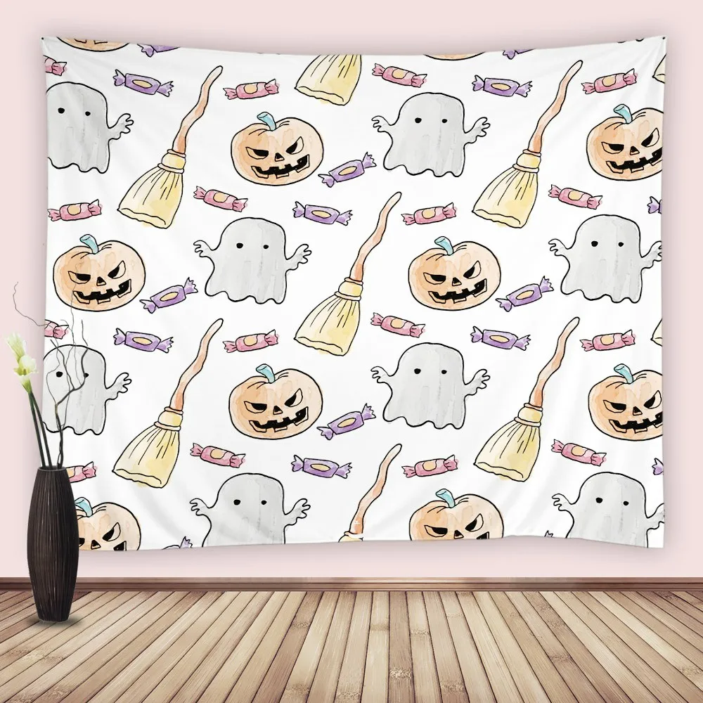 Ghost Pumkin Monster Tapestry Cute Cartoon Halloween Aesthetic Wall Hanging Tapestries for Bedroom Living Room Dorm Home Decor