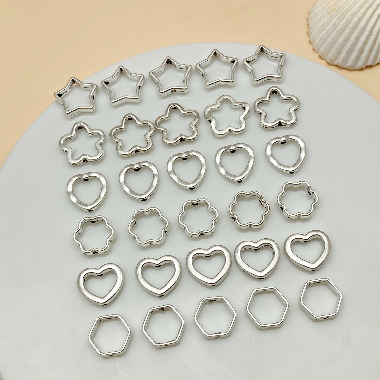 30/50pcs Heart Stars Alloy Antique Silvery Charms Beads Loose Spacer Beads For Jewelry Making DIY Necklace Bracelet Accessories