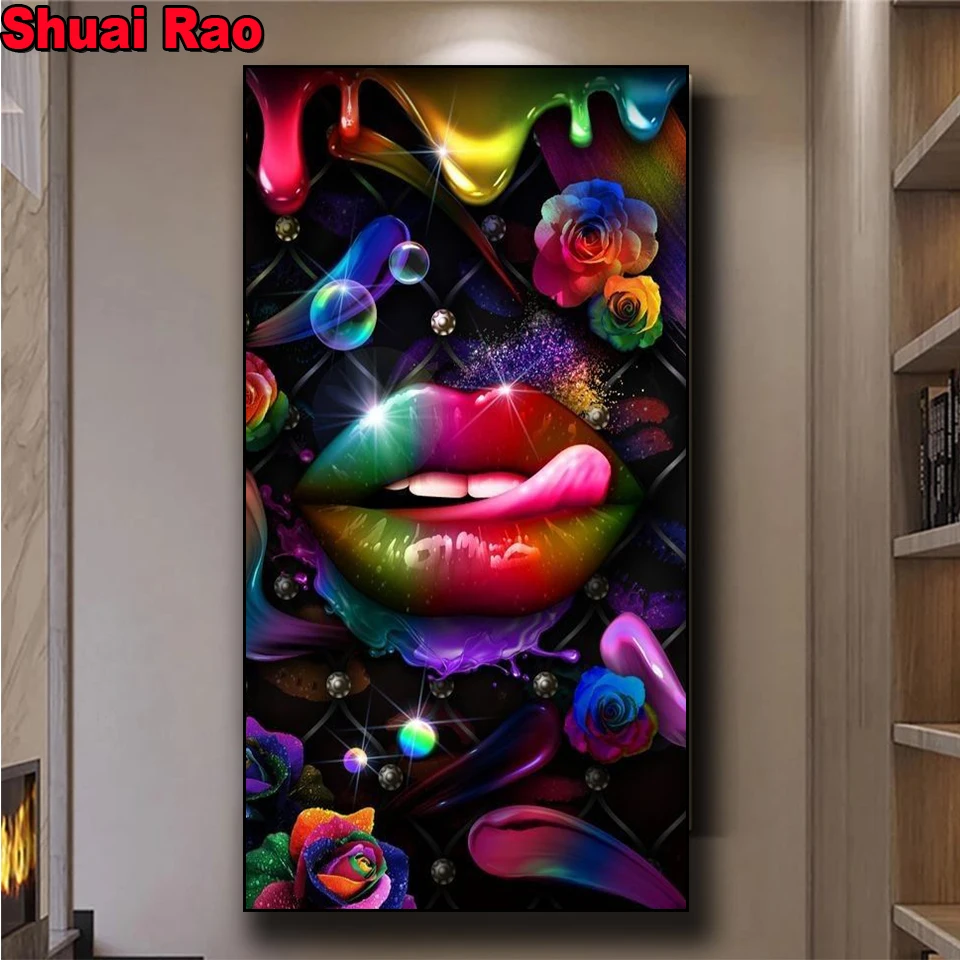 100x200cm Sexy lips 5D DIY Diamond Painting Kits Full Square Round Drill Crystal Rhinestone Embroidery abstract Art Gift Decor