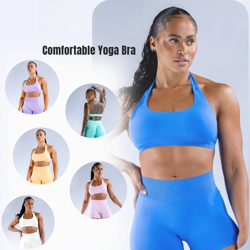 

Wholesale Women Yoga Halter Bra With Cups Sling Sports Tops Gym Fitness Clothes Running Sportswear Workout Vest Activewear LOGO