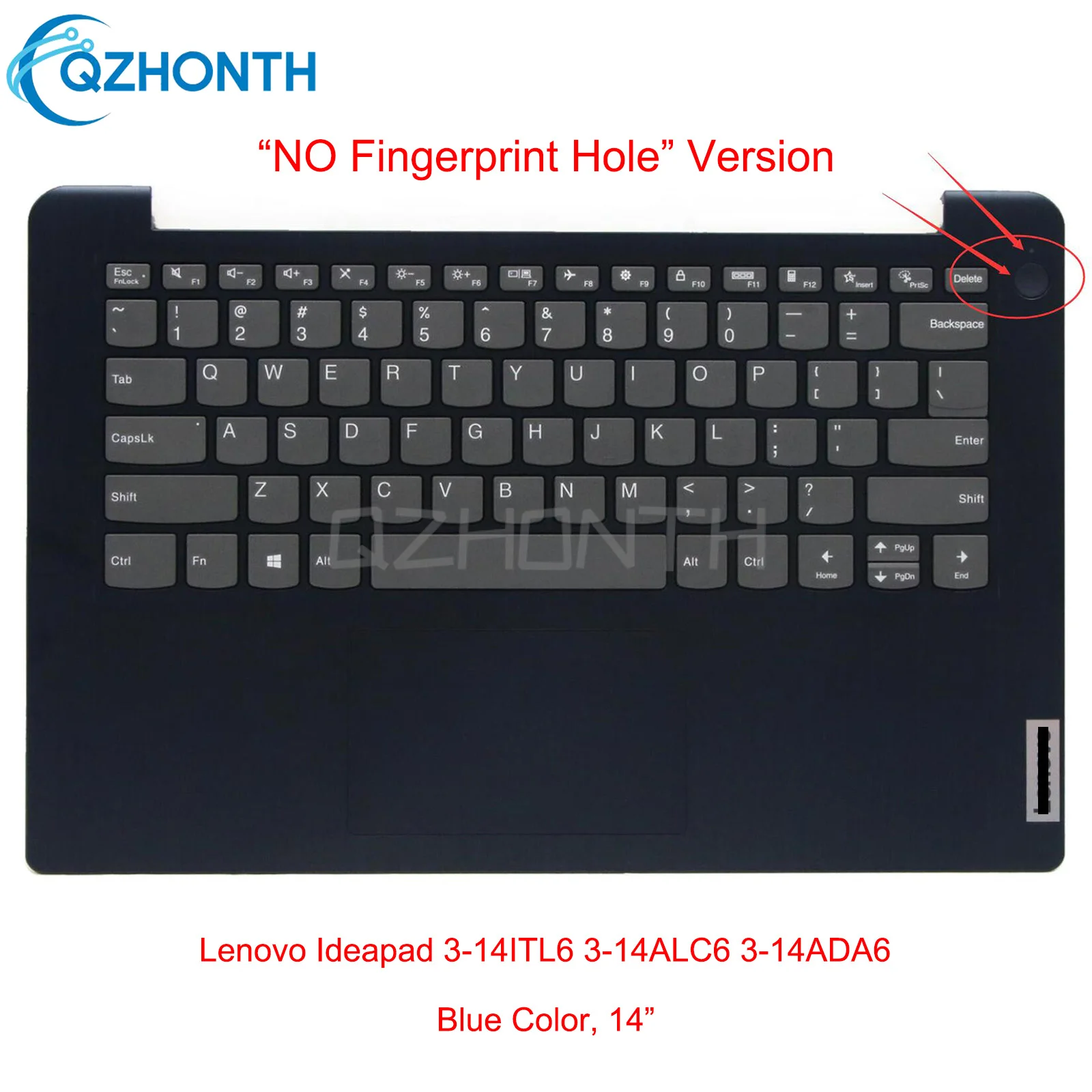 

New Palmrest w/ Keyboard Non-Backlit (No Fingerprint Hole) For Lenovo IdeaPad 3-14ITL6 3-14ADA6 3-14ALC6 Blue 5CB1B97710 14"