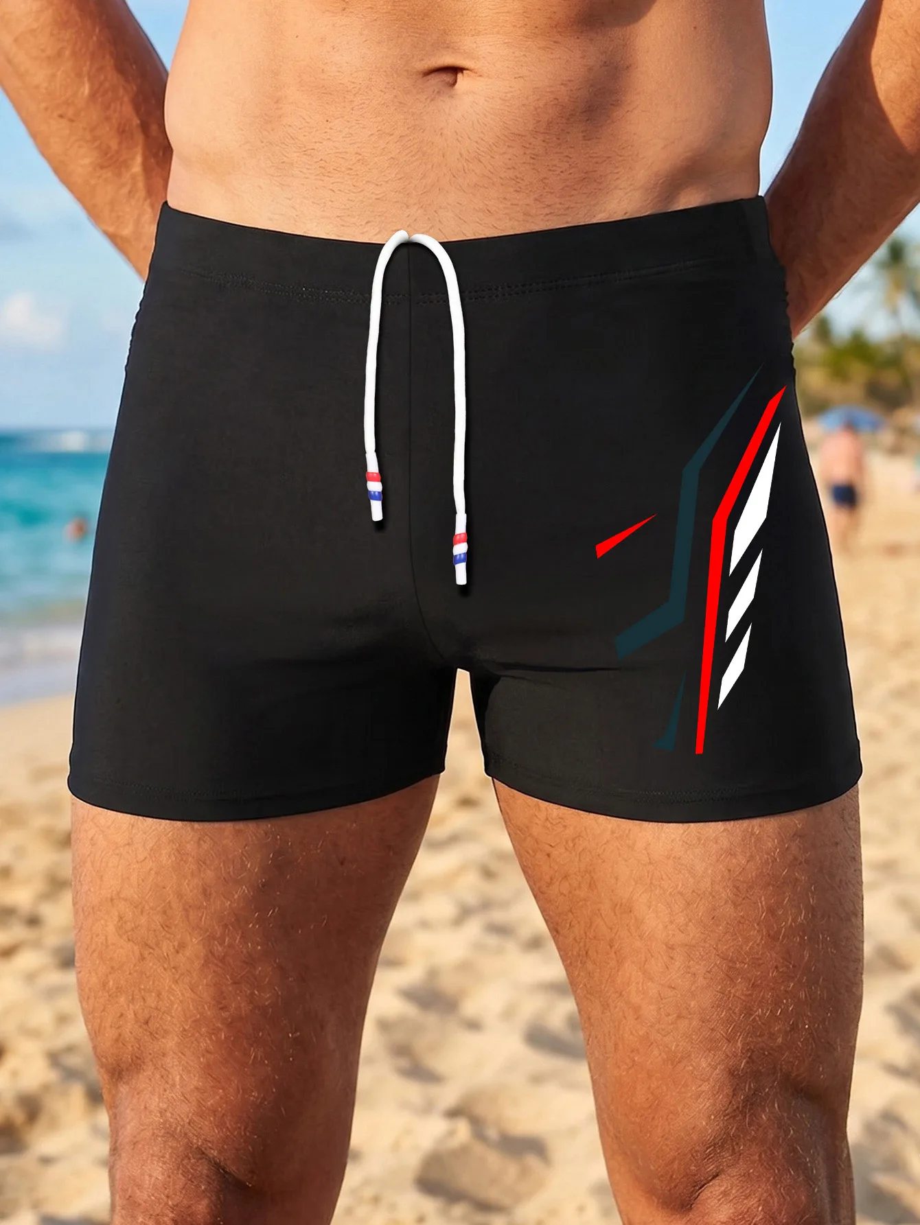 Men Slim Printed Swim Trunks, Comfort Skin-Friendly Swimwear, Custom Drawstring Design, Breathable Quick Dry Beach Pants