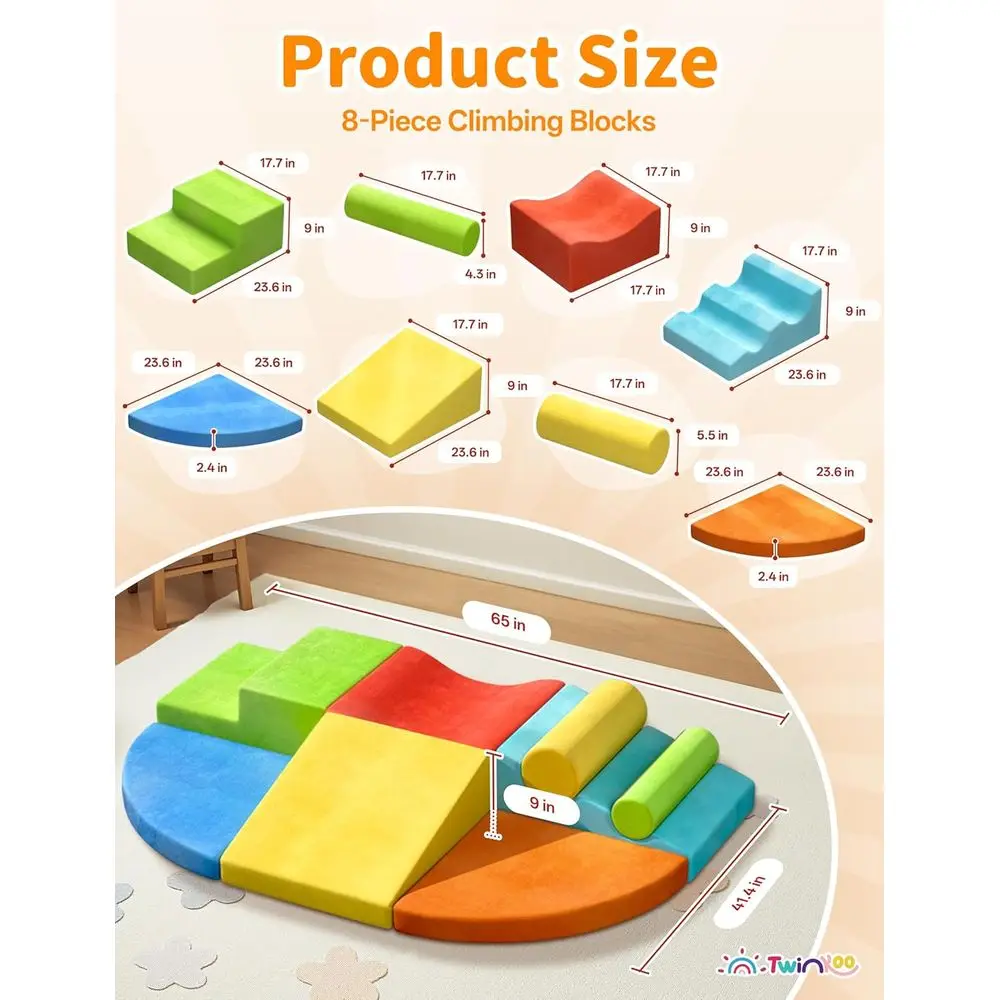 Jumbo 8-częściowy zestaw miękkich piankowych klocków do wspinaczki dla maluchów, poprawia umiejętności motoryczne i rozpoznawanie kolorów, bezpieczny zestaw do zabawy w pomieszczeniach