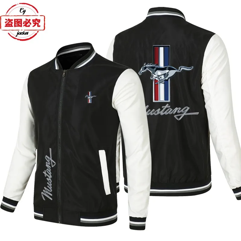 Ford Mustang logo jacket loose casual long-sleeved men's color matching top baseball jacket group racing suit