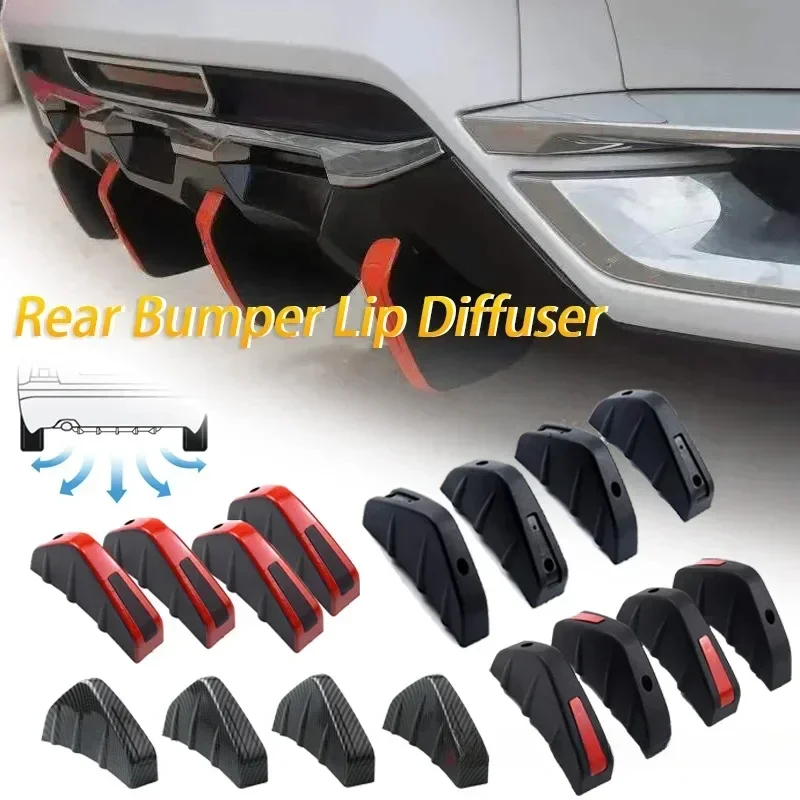 4pcs Universal Carbon Fiber Car Modified Rear Bumper Diffuser Spoiler Black Red ABS Rear Bumper Lip Diffuser Anti-collision