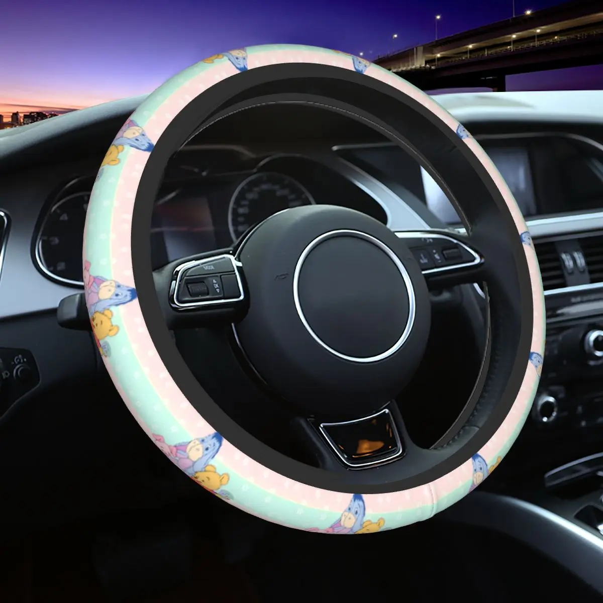 

Steering Wheel Cover Without Inner Ring Winnie The Pooh Printed Automotive Supplies with friends Breathable Car Covers Suite