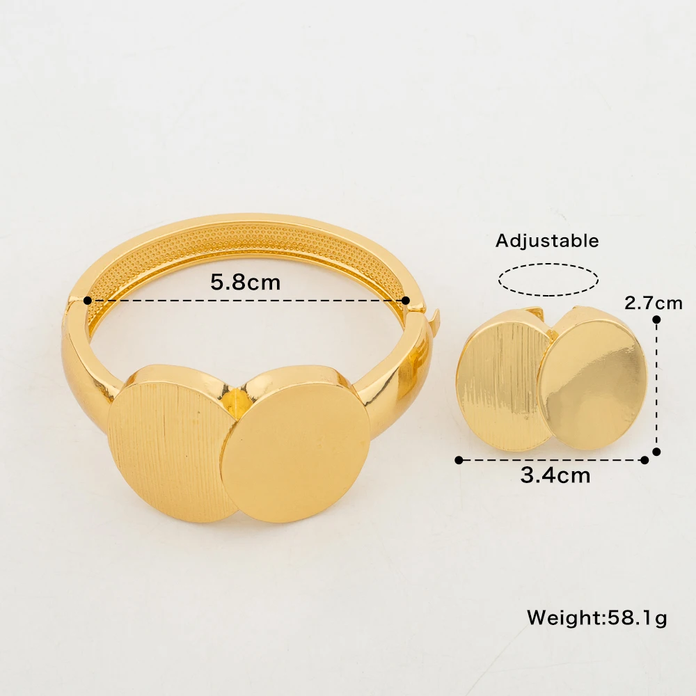 Trend Gold Color Jewelry Set for Women Weddings Engagement Clip Earrings and Bangle Ring 3Pcs Set Elegant Bridal Jewellery Gifts