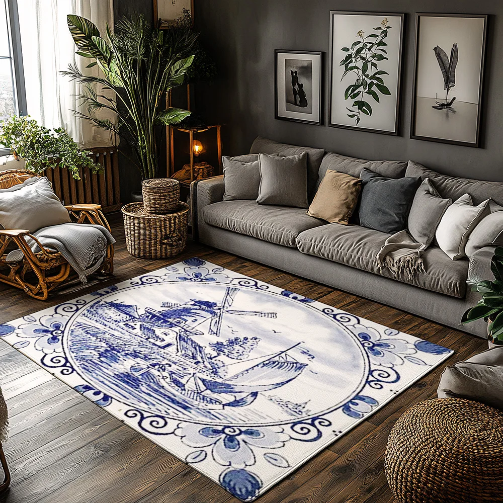 Dutch Delft Blue Washable Doormat Indoor Outdoor Rugs Home Decor Farmhouse Entryway Floor Mats Kitchen Bathroom Rugs Gifts