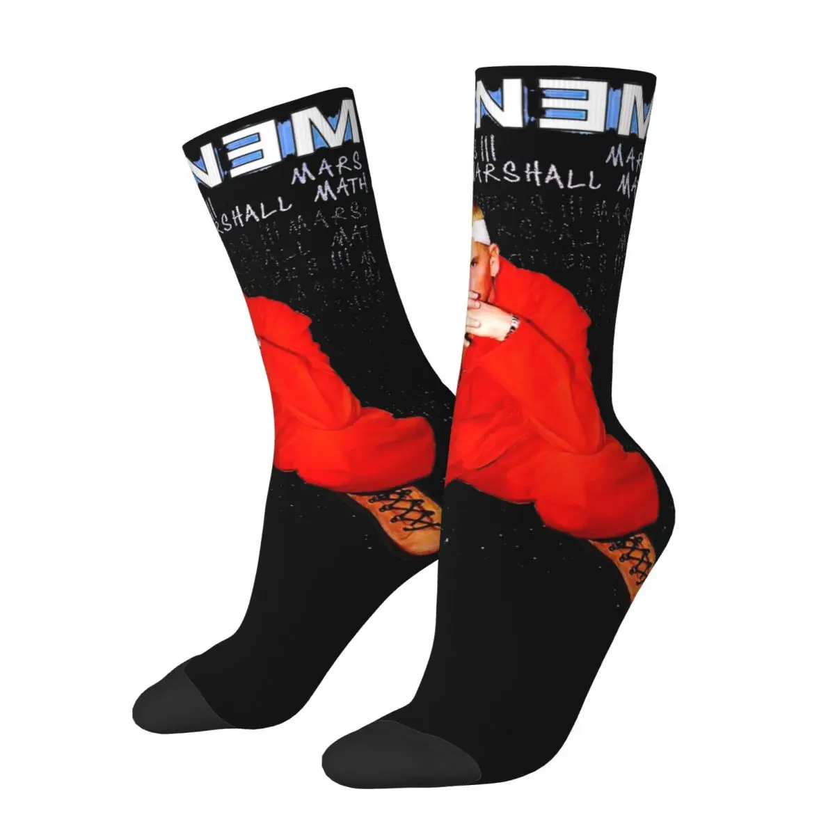 Funny Eminem Football Socks Polyester Crew Socks for Unisex Sweat Absorbing