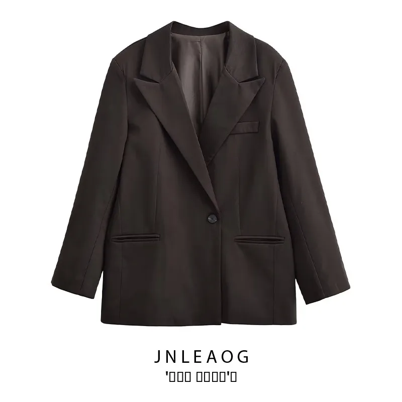 

JNLEAOG, осенний новый женский модный темно-коричневый универсальный дизайнерский костюм Jaet, свободный крой, длинный све, деловая одежда, полиэстер