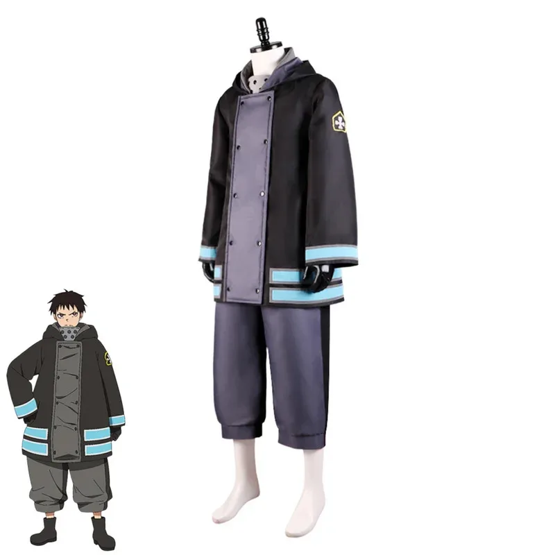 Anime Fireforce Season 2 Shinra Kusakabe Cosplay Costume Fire Force Winter Black Team Uniform Coat Wig Man Halloween Suit cm;5